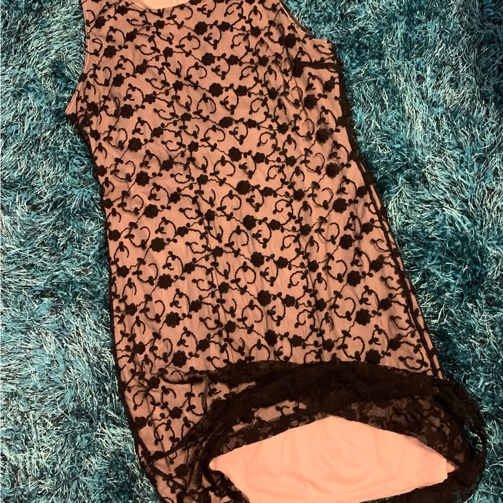 Above the knee tan dress with lace overlay. Simple and elegant. Size Medium